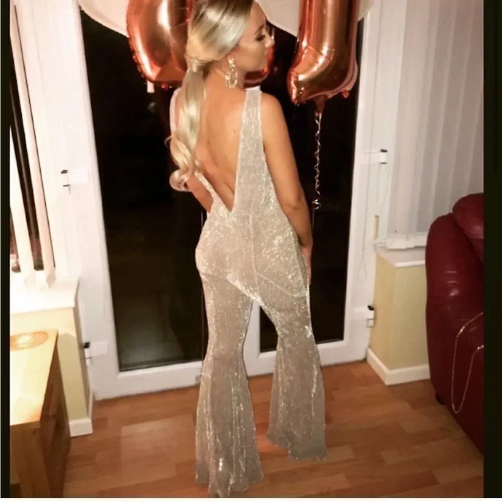 House of CB Fallon Gold Flare Jumpsuit - Picture 8 of 16